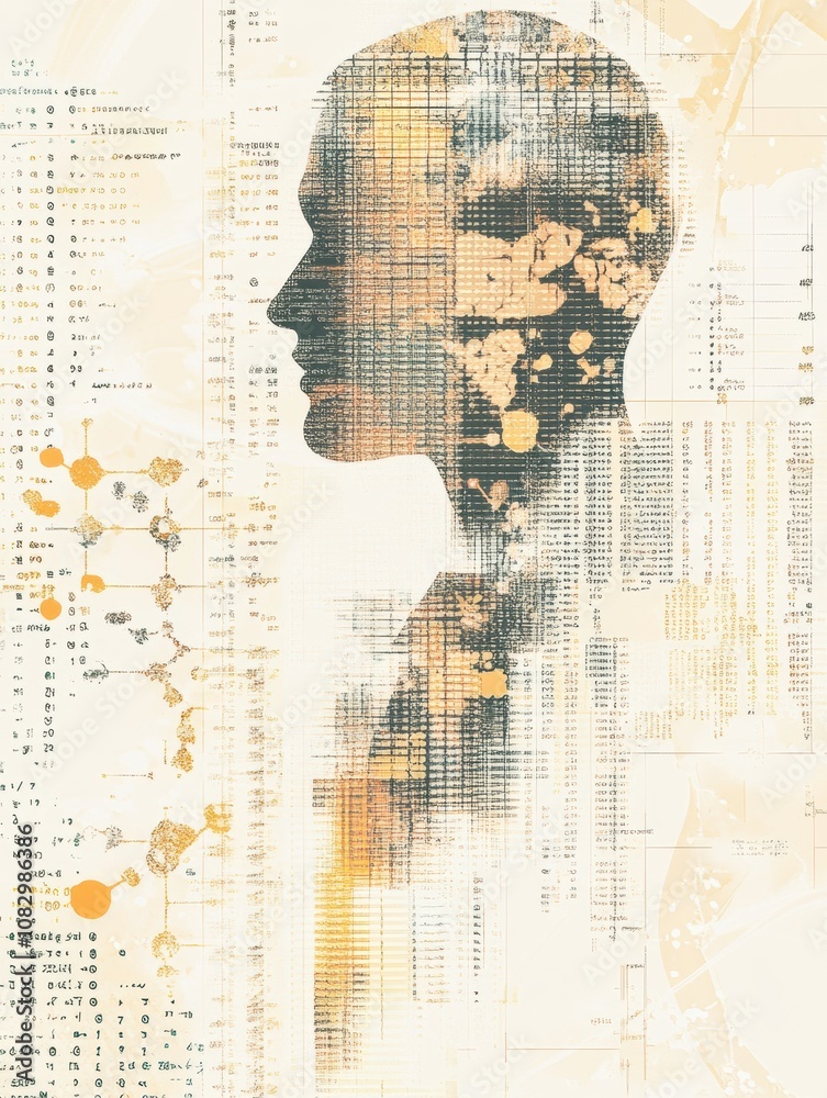 Fototapete a creative depiction intertwining human form with rows of genetic code, showcasing the relationship 