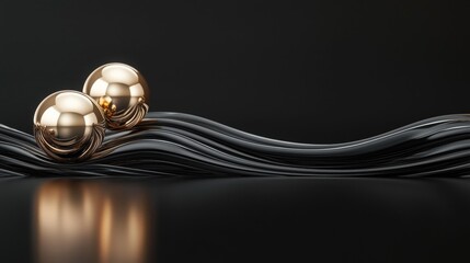 Obraz premium abstract golden spheres on wavy black background