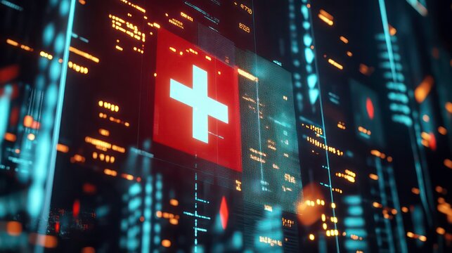 Switzerland flag and country's economy financial graphs. Swiss country, Switzerland global economic influence. Double exposure. Inflation, deflation, profit & loss, Business, banking, Investment. AI