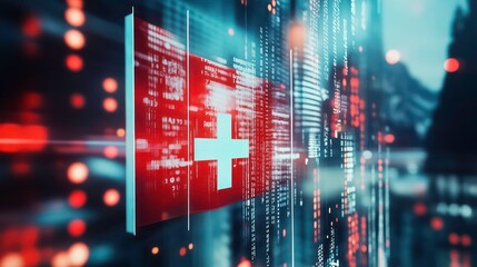 Switzerland flag and country's economy financial graphs. Swiss country, Switzerland global economic influence. Double exposure. Inflation, deflation, profit & loss, Business, banking, Investment. AI