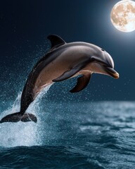 Fototapeta premium Majestic Dolphin Leaping Under Moonlit Sky
