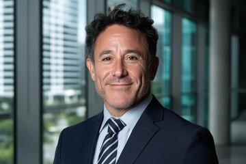 Fototapeta premium Confident businessman in suit smiling at camera