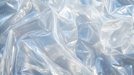 Obraz premium Crumpled Clear Plastic Sheet with Soft Reflections and Wrinkles, Ideal for Backgrounds, Textures, and Design Projects in Various Creative Applications