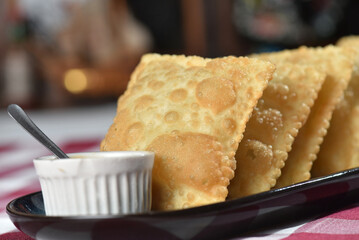 fried pastry with cod filling fish food