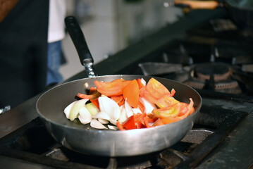 preparation of bacalhoada portuguese cod food onion peppers olive oil