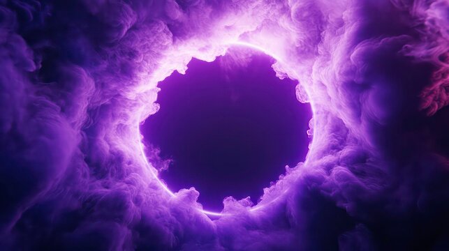 A glowing purple circle light surrounded by a dark purple smoky cloud. - Powered by Adobe