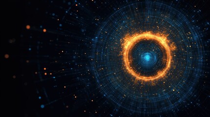 A target formed from flickering quantum dots, shifting between states and blinking in and out, set against a solid black background for a futuristic, high-tech vibe