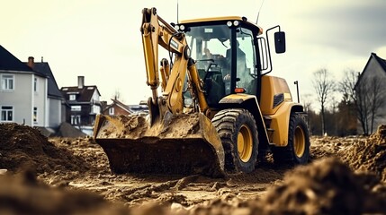 Obraz premium A photo of a tractor-mounted backhoe digging