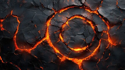 Target of molten lava, with glowing orange-red textures at the ring edges, radiating heat and cracked layers