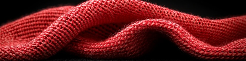 Close-up of a red knitted fabric, showing the intricate details of the weave.