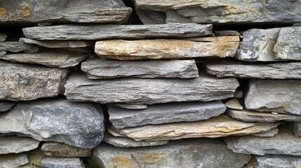 Close-Up of Natural Stone Wall with Diverse Textures and Layers, Ideal for Architectural, Landscape, or Nature-Themed Designs and Illustrations