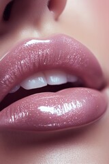 Fototapeta premium Glossy Pink Lips Close-Up 