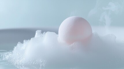 Fototapeta premium A white egg is sitting on top of a cloud of white foam