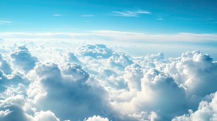 Fototapeta premium Expansive Blue Sky with Soft Fluffy Clouds Captured in High Definition Showcasing Natural Beauty and Tranquility Above the Earth’s Horizon
