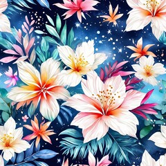 Obraz premium Mesmerizing flower with rich colors, intricate details, set against starry night. Captivating contrast of petals, leaves enhances visual appeal. For artistic projects needing magic, greeting card.