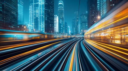 Obraz premium High-tech high-speed train long exposure at dusk