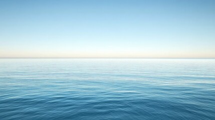 Fototapeta premium Tranquil Ocean Horizon Under Bright Sky with Soft Blue Tones, Capturing the Serene Harmony of Sea and Sky on a Calm Day at Dawn or Dusk for Peaceful Imagery