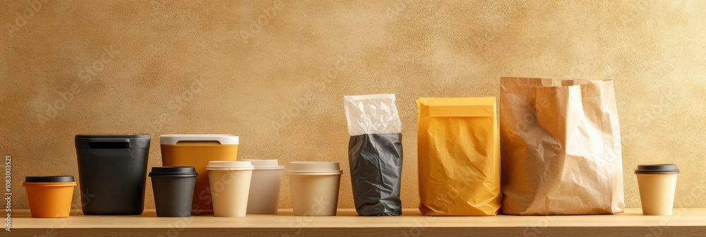 Poster a collection of reusable containers is displayed against a backdrop of disposable plastic bags and c