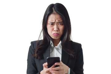 Angry Asian Businesswoman Frowning and Looking