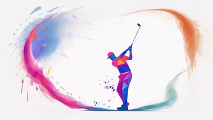 Abstract colorful silhouette of a golfer swinging.