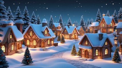 Fototapeta premium Cute christmas village scene concept for background
