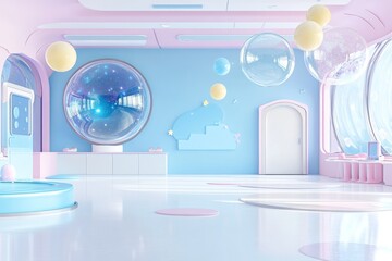 Fototapeta premium Bright toy space station. Generative AI