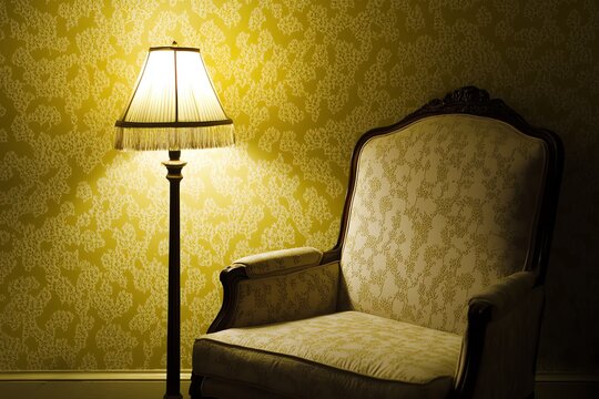 Charming Vintage Armchair with Yellow Wallpaper