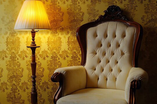 Charming Vintage Armchair with Yellow Wallpaper