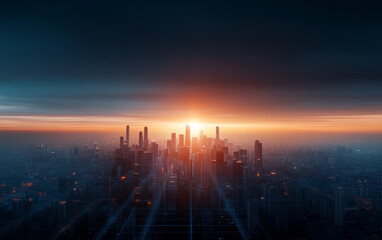 Fototapeta premium Modern urban architecture and Ai artificial intelligence technology theme background 