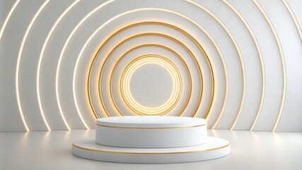 Obraz premium A white pedestal with a gold rim and a gold circle in the middle