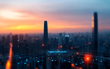 Fototapeta premium Modern urban architecture and Ai artificial intelligence technology theme background 
