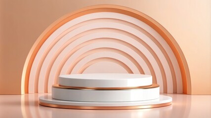 Obraz premium A white and gold stage with a curved edge