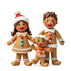 Fototapeta premium Charming gingerbread family celebrating the holidays with festive attire and cheerful expressions, 3d modeling of holiday characters concept.