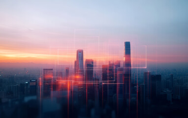 Modern urban architecture and Ai artificial intelligence technology theme background