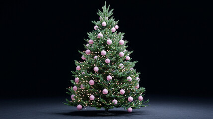 Obraz premium Elegant Christmas Tree with Pink Ornaments and White Lights. Generative AI