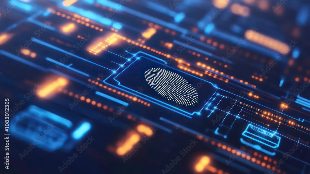 Poster personal data. Security system with fingerprint on cyber technology