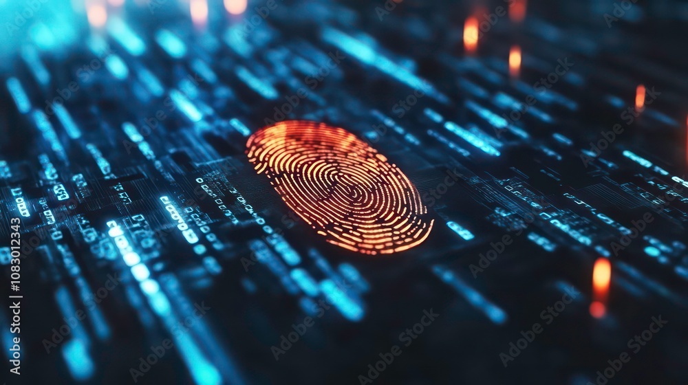 Poster personal data. Security system with fingerprint on cyber technology