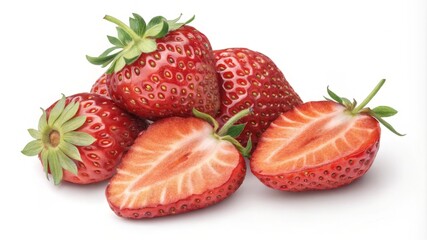 A close up of a strawberry with a small slice missing