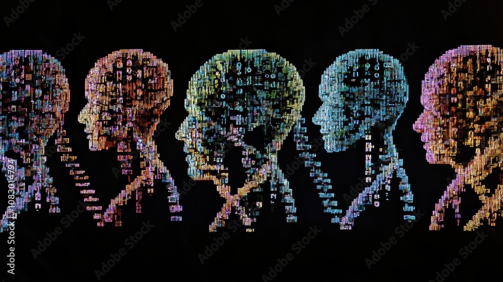 Poster rows of dna symbols showcase the complexity of genetic code, intertwined with an overlay of a human 