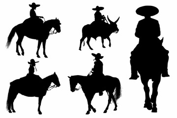 vaqueros, caballos, toro, cuernos, arbol, pony, cabalgata, cambo, arbol, ramas, vector, contraluz, atardecer, charros, mexico, jalisco