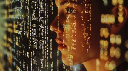 A human silhouette is blended with strands of genetic code, showcasing the intersection of biology and technology in a modern context. Generative AI