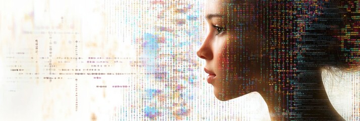 A human silhouette is creatively layered over genetic code, illustrating the connection between genetics and individual identity. Generative AI