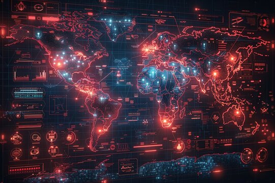 A Tense World Map Illustrating Nuclear Threats With Missile Symbols and Military Alerts Highlighting Global Hotspots for Potential Escalation