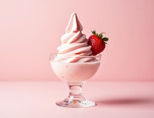 strawberry ice cream with strawberries in a glass cup