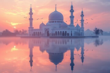 Naklejka premium Dawn Reflection of Serene Mosque