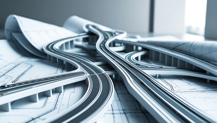 Fototapeta premium An architect blueprint of a complex highway interchange, emphasizing the sophisticated planning involved in road design.