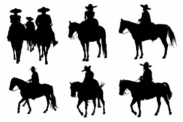 vaqueros, caballos, toro, cuernos, arbol, pony, cabalgata, cambo, arbol, ramas, vector, contraluz, atardecer, charros, mexico, jalisco