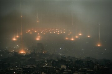Missile Trails Light up Urban Night Sky
