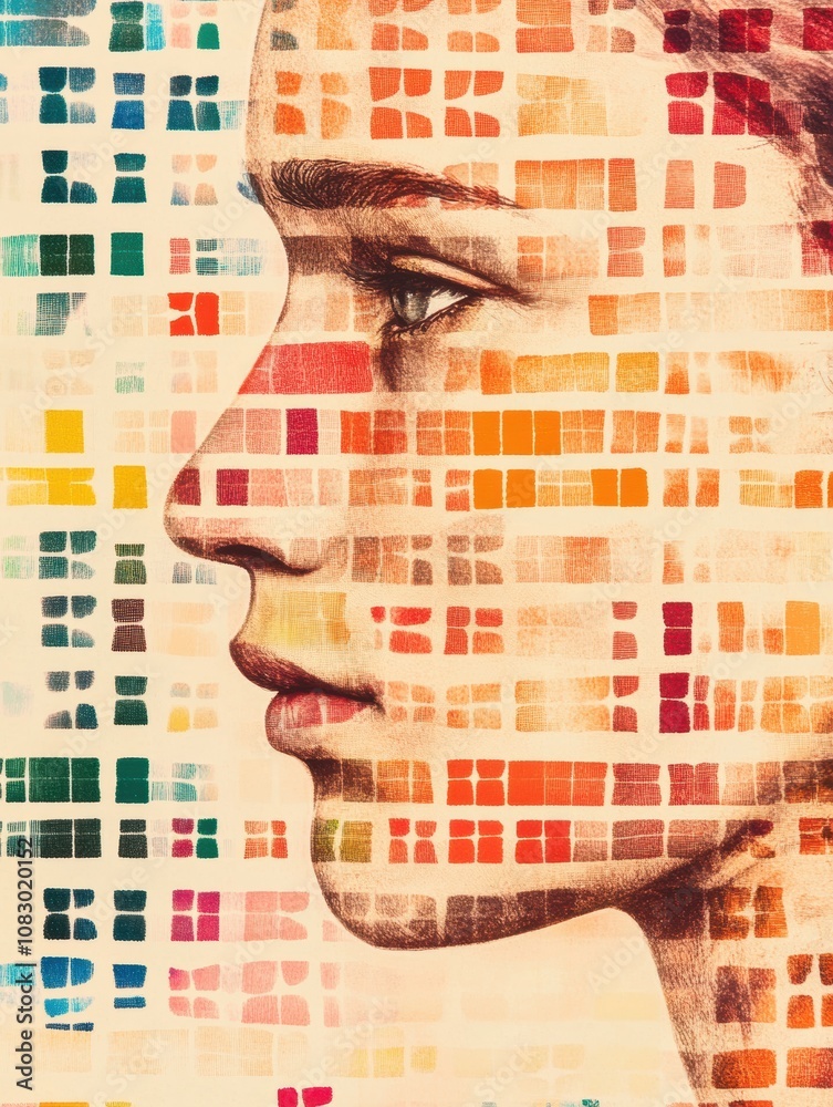 Aufkleber a vibrant human silhouette layered with genetic code symbols emphasizes the connection between genet