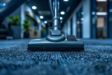 Deep cleaning a modern office carpet using a vacuum cleaner